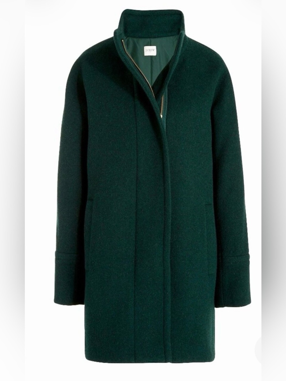 J. Crew Dark Green Wool-Blend Stand Collar Pea Coat